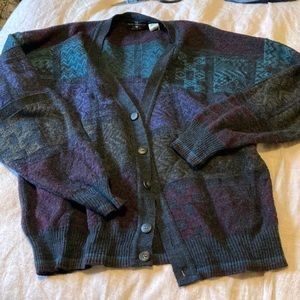 Vintage multi colored wool blend cardigan size large.